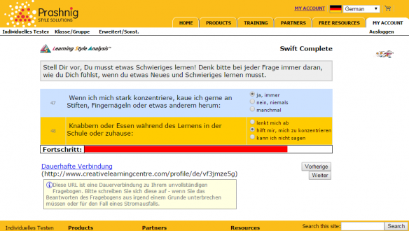 Lernstil Fragebogen Swift Bsp.2