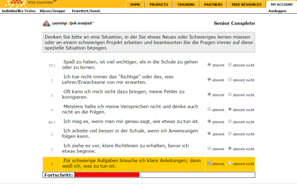 Lernstil Fragebogen Senior Bsp.1