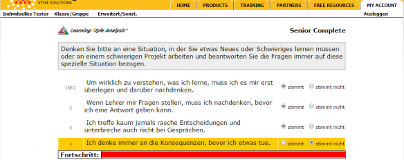 Lernstil Fragebogen Senior Bsp.2