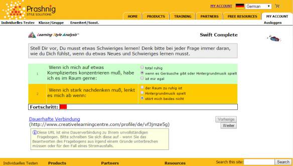 Lernstiel Fragebogen Swift Bsp.1